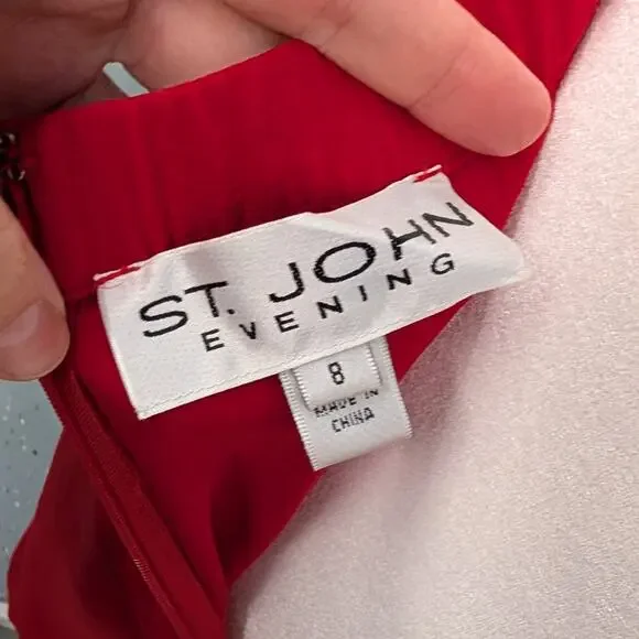 St. John Evening Silk Palazzo Pants in True Red - Picture 3 of 7